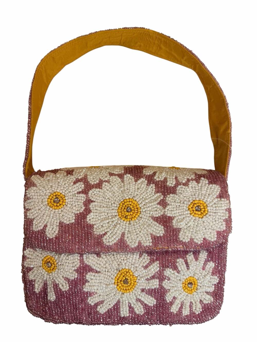 VIRAL PURPLE DAISIES HAND BEADED HANDBAG/SHOULDER BAG- NWT